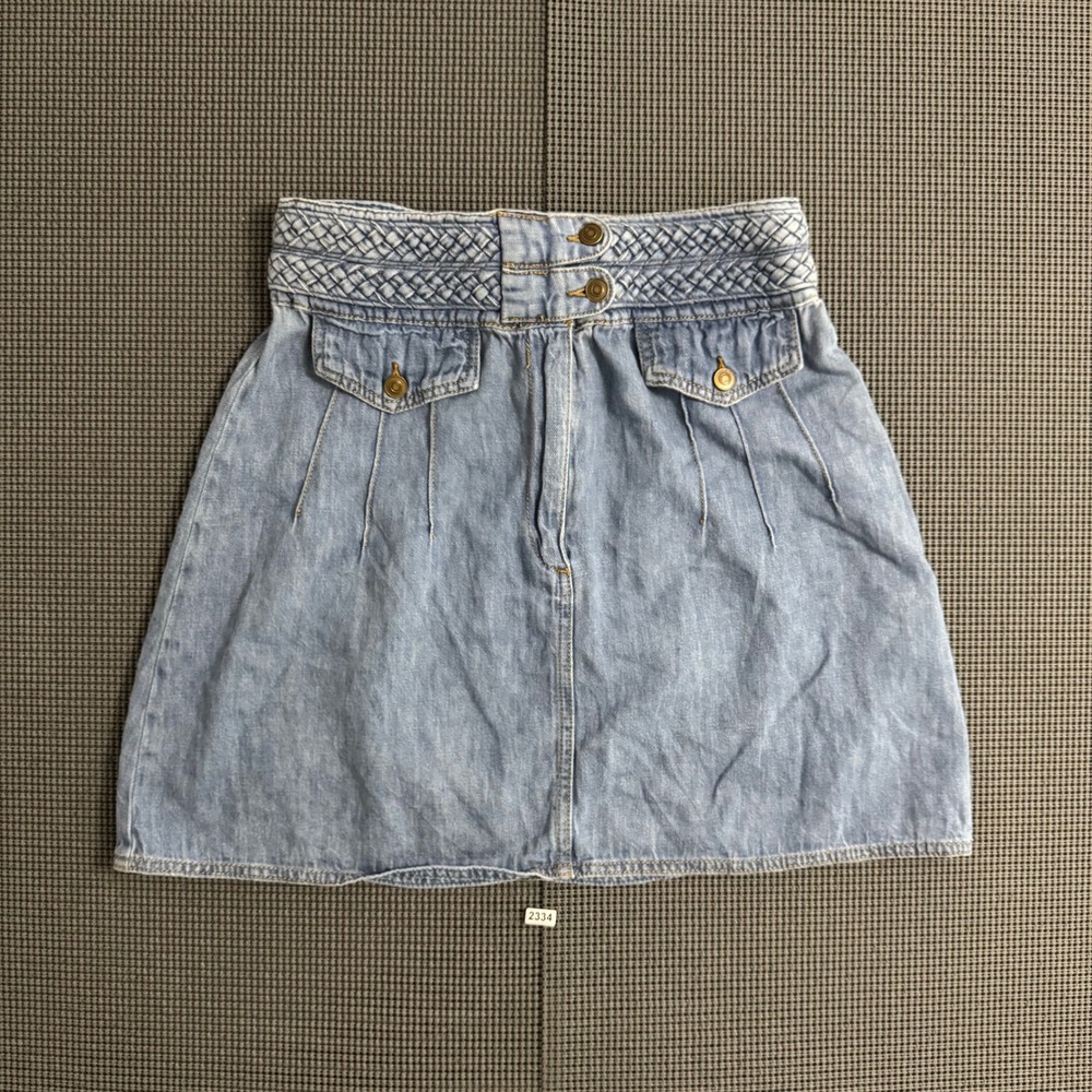 Free People Women Light Wash Denim Mini Skirt Braided High Waist Blue Size 6